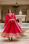Pink Color Star Georgette Sequins Embroidered Gown with Dupatta