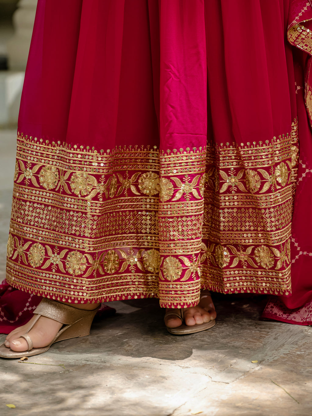 Pink Color Faux Blooming Sequins Embroidered Gown with Dupatta