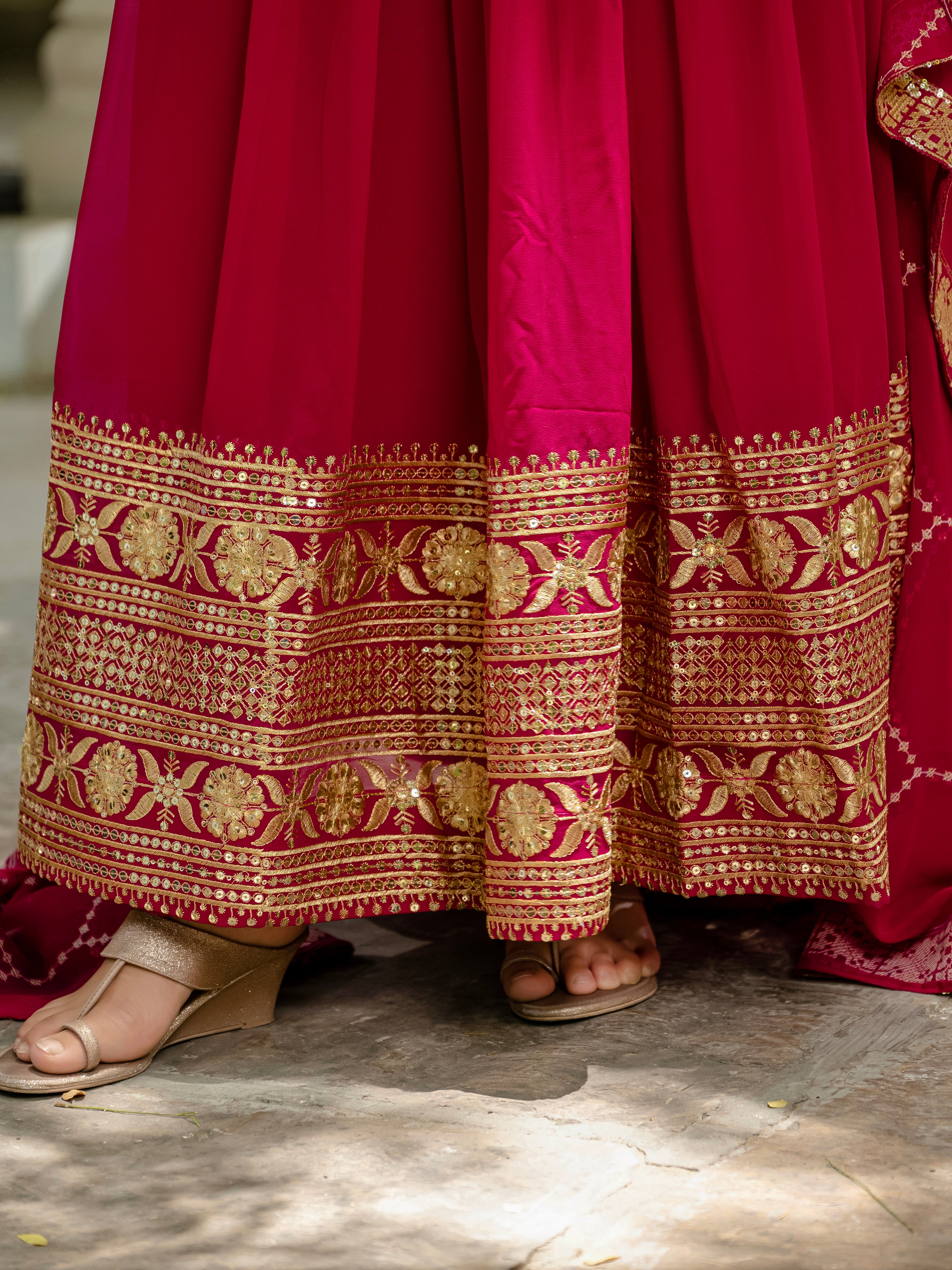 Pink Color Faux Blooming Sequins Embroidered Gown with Dupatta