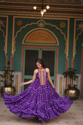 Purple leheriya print chinon Vandana designer sleeveless gown