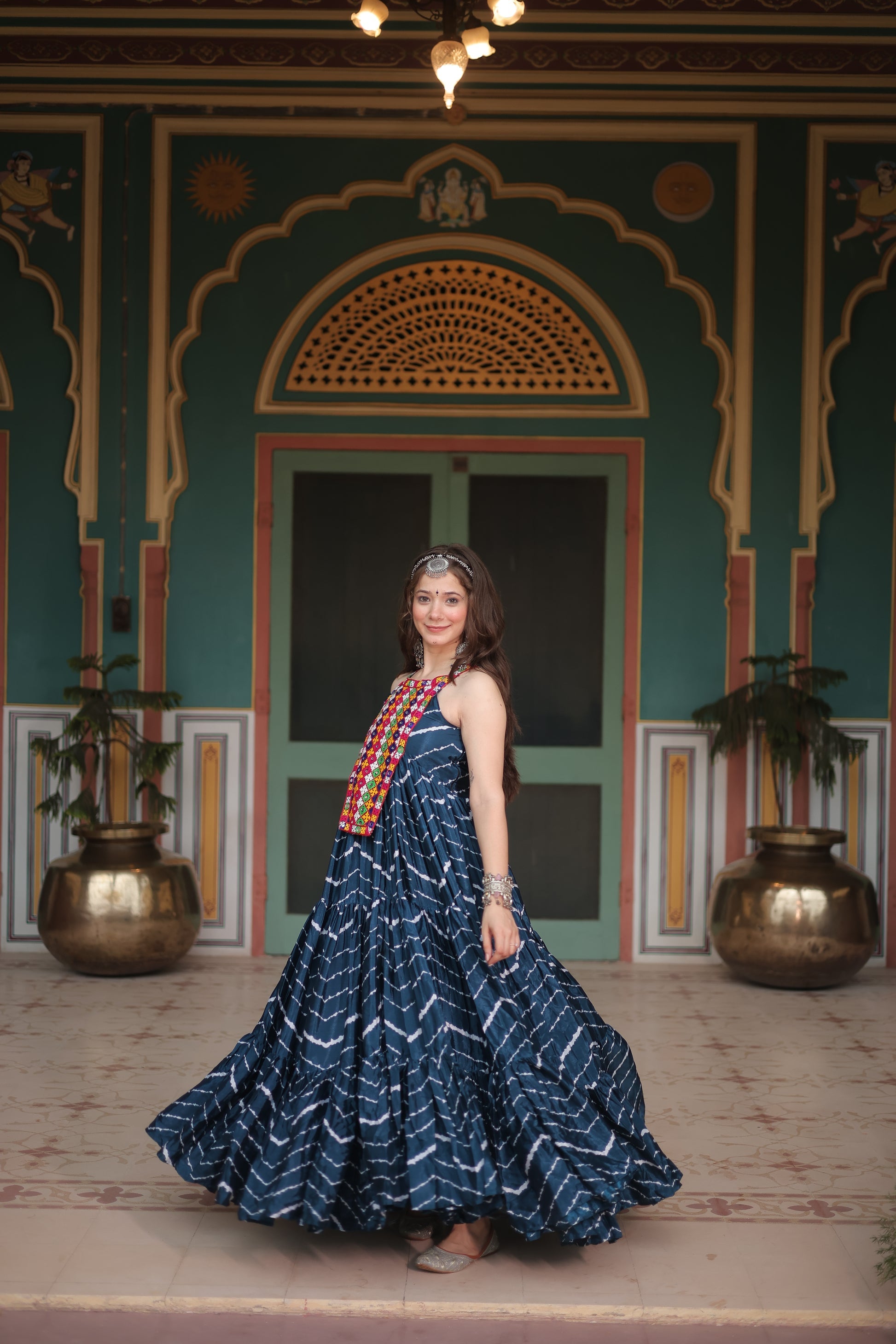 Rama leheriya print chinon Vandana designer sleeveless gown