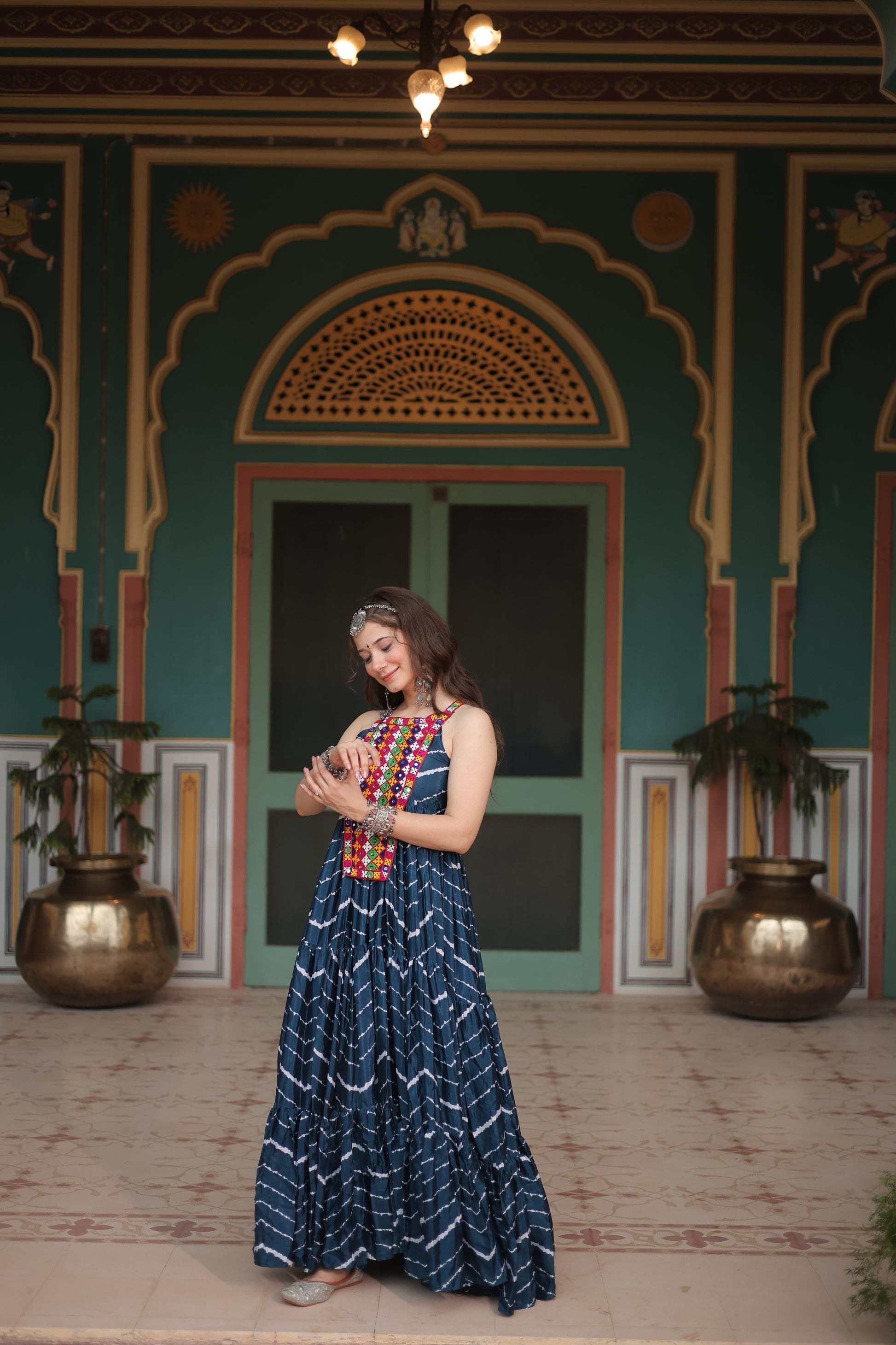 Rama leheriya print chinon Vandana designer sleeveless gown