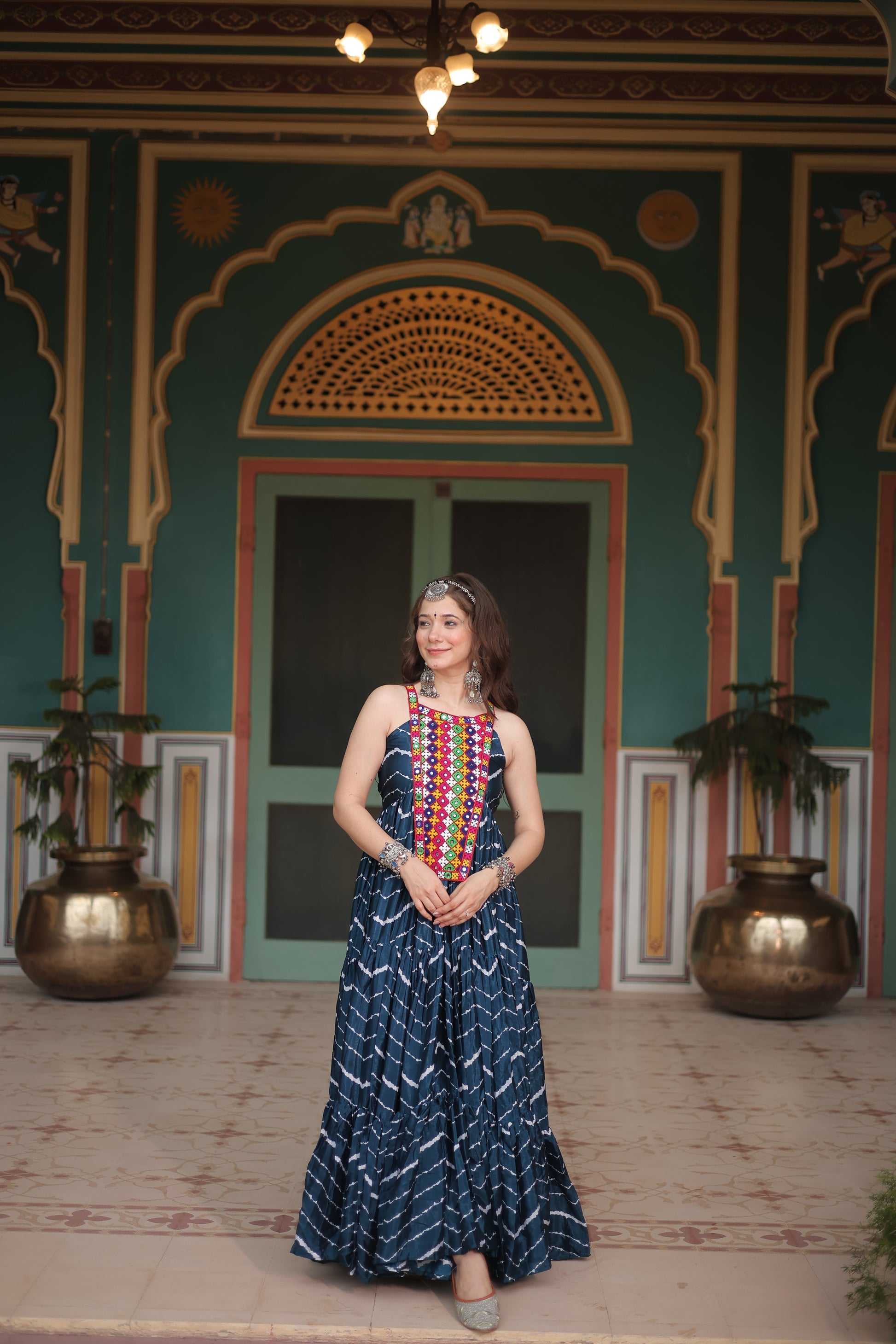 Rama leheriya print chinon Vandana designer sleeveless gown