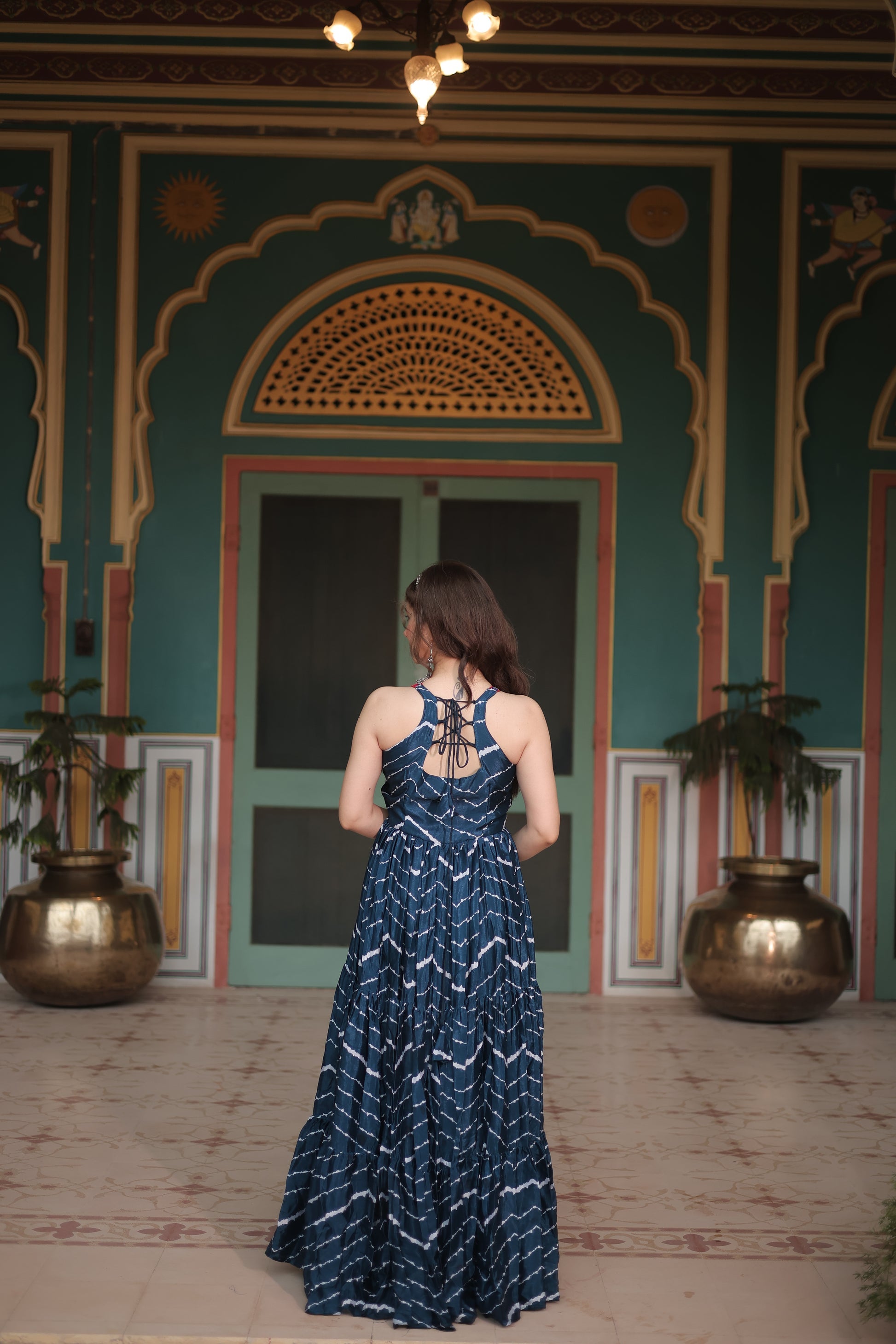 Rama leheriya print chinon Vandana designer sleeveless gown
