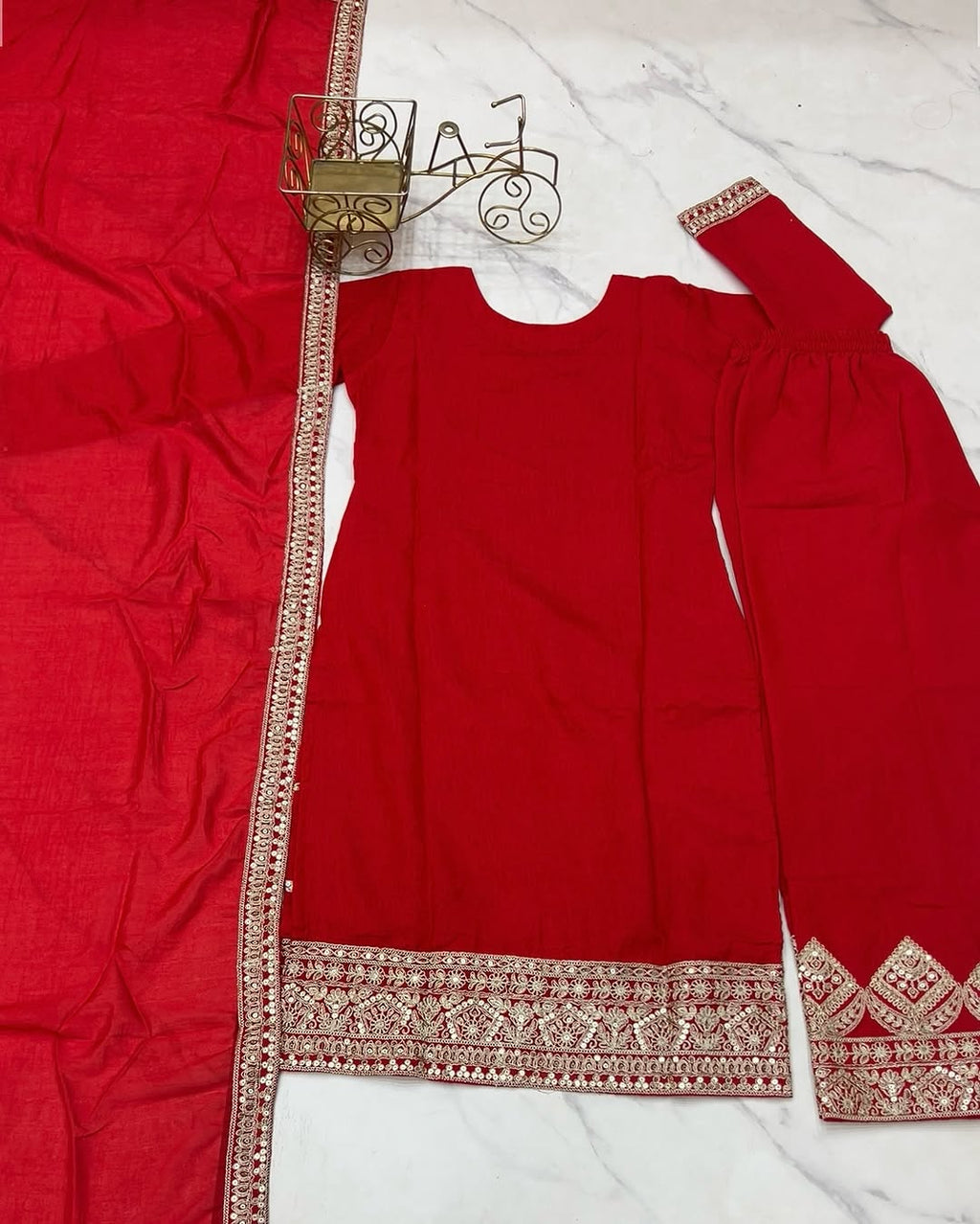 Varnisha Silk Red Kurti Plazzo Set