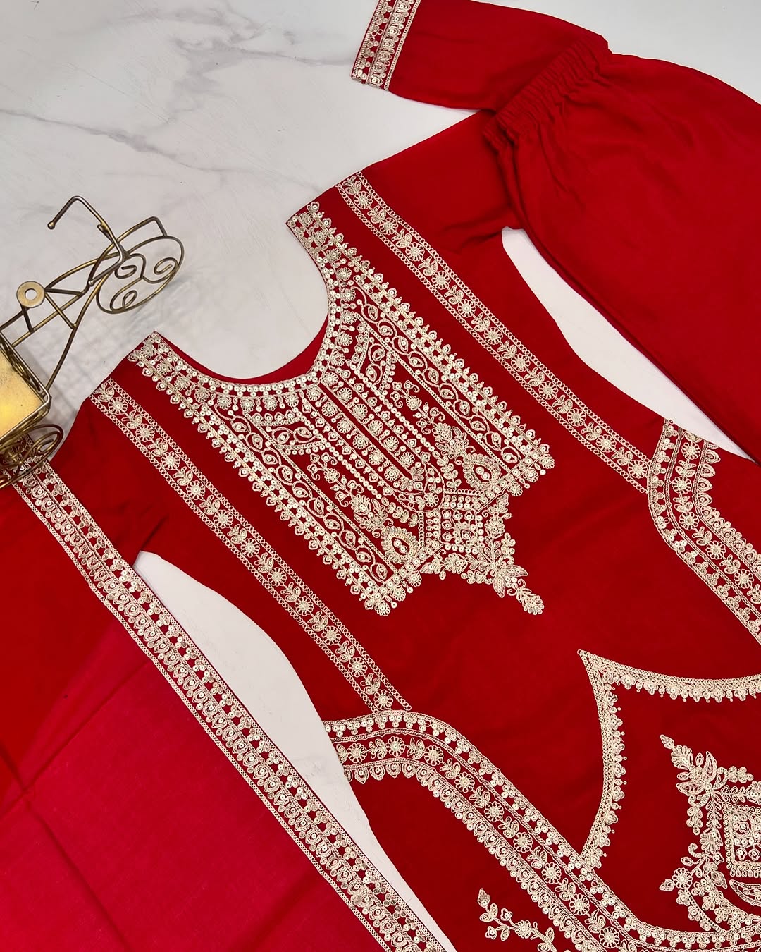 Varnisha Silk Red Kurti Plazzo Set