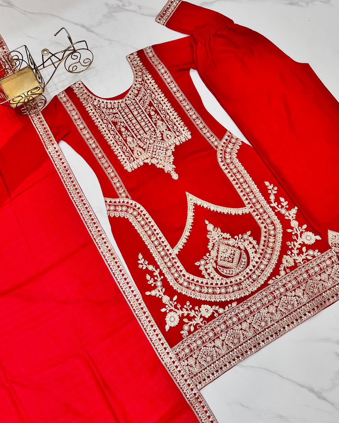 Varnisha Silk Red Kurti Plazzo Set