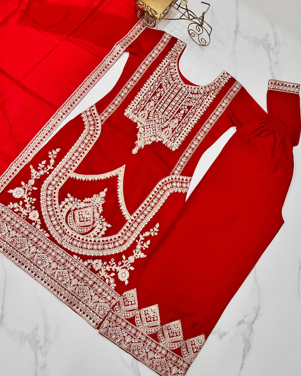 Varnisha Silk Red Kurti Plazzo Set