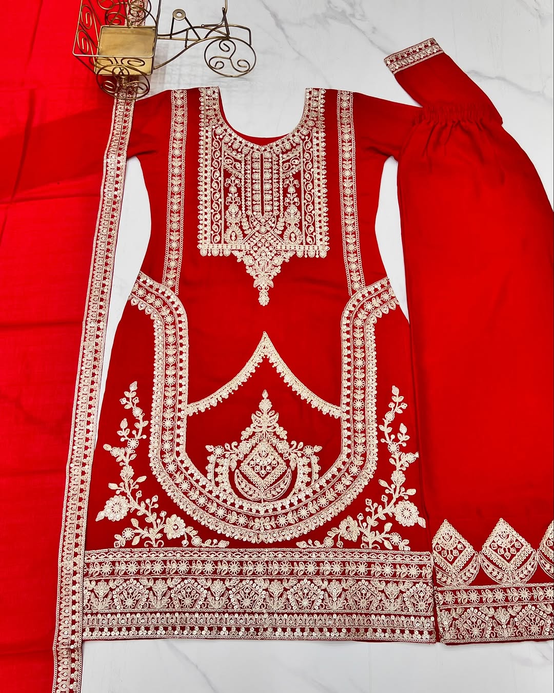 Varnisha Silk Red Kurti Plazzo Set
