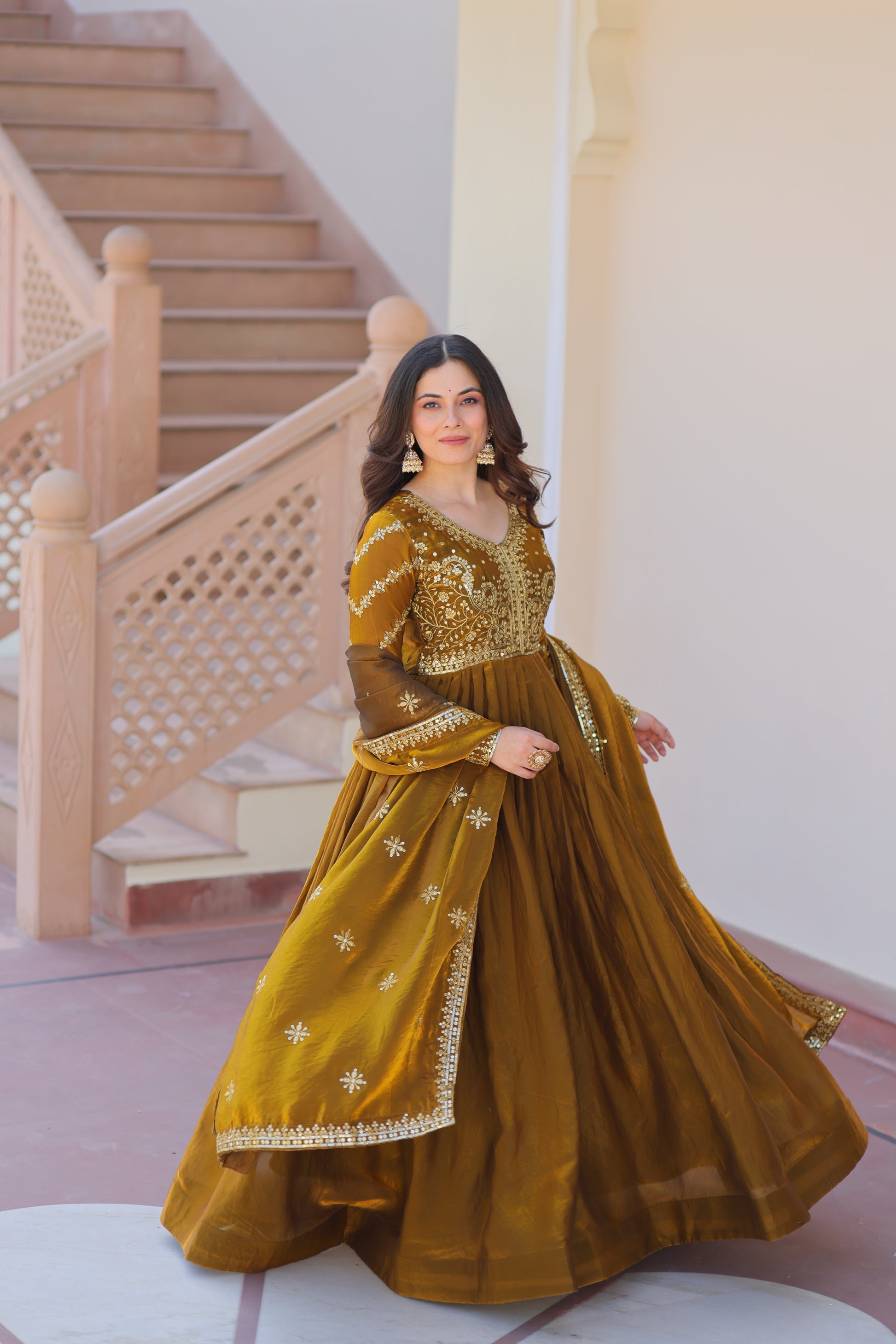 Shop this silk gown for women – a stunning designer gown for women, perfect as a party wear gown, wedding dress for women, or ethnic gown online.