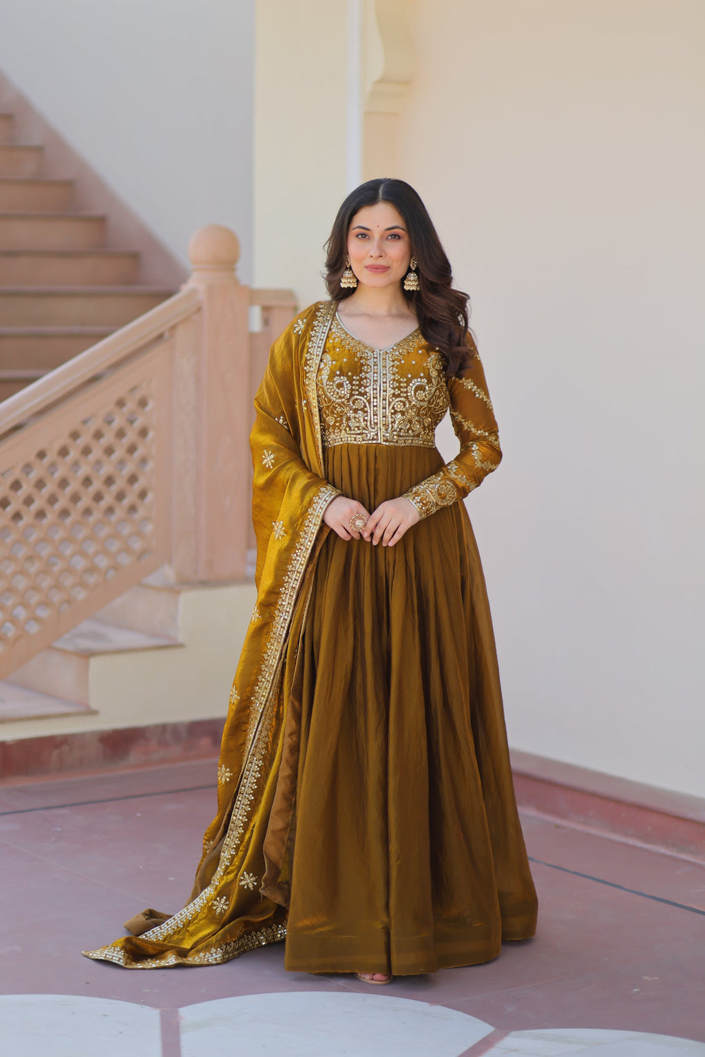 Shop this silk gown for women – a stunning designer gown for women, perfect as a party wear gown, wedding dress for women, or ethnic gown online.