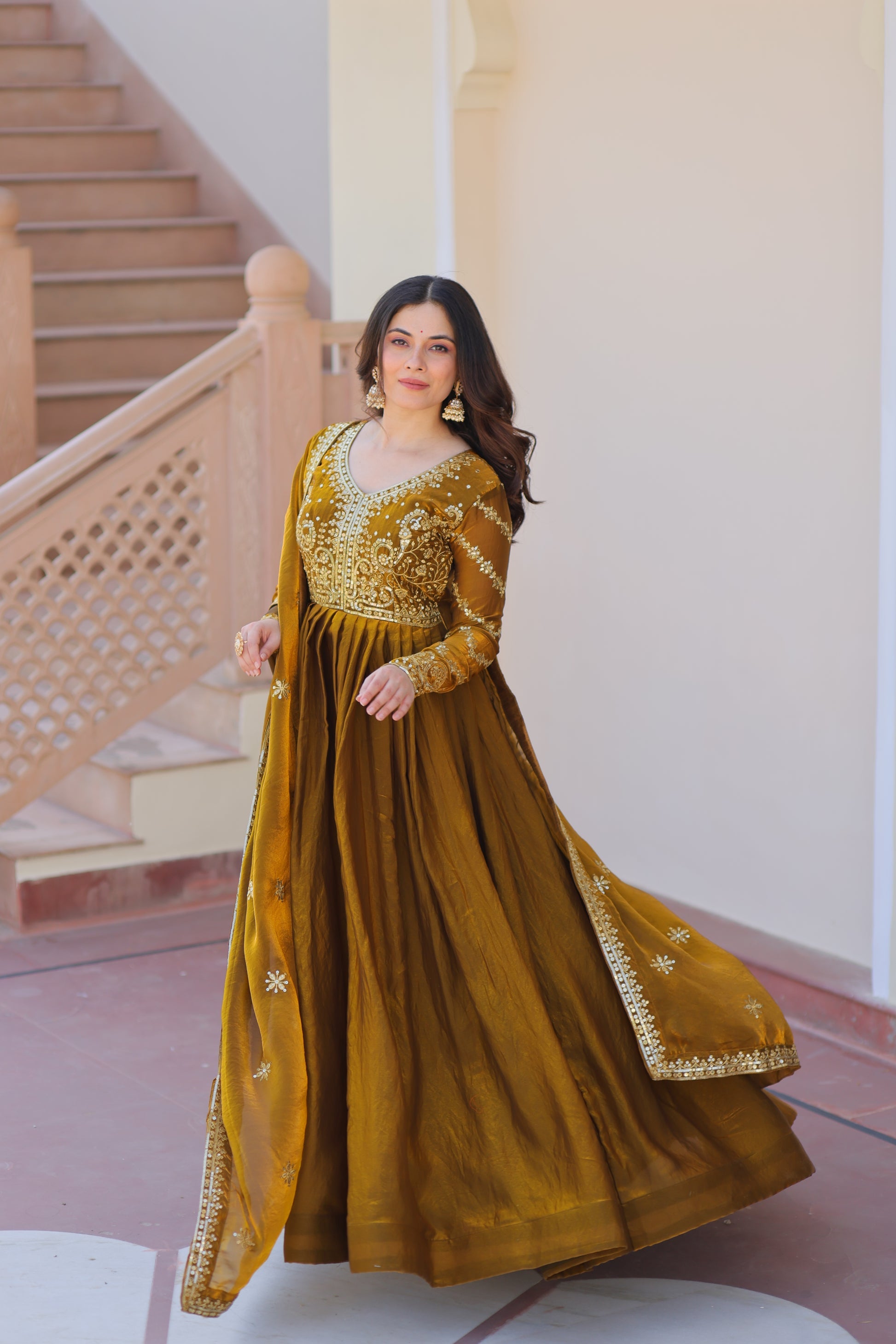 Shop this silk gown for women – a stunning designer gown for women, perfect as a party wear gown, wedding dress for women, or ethnic gown online.