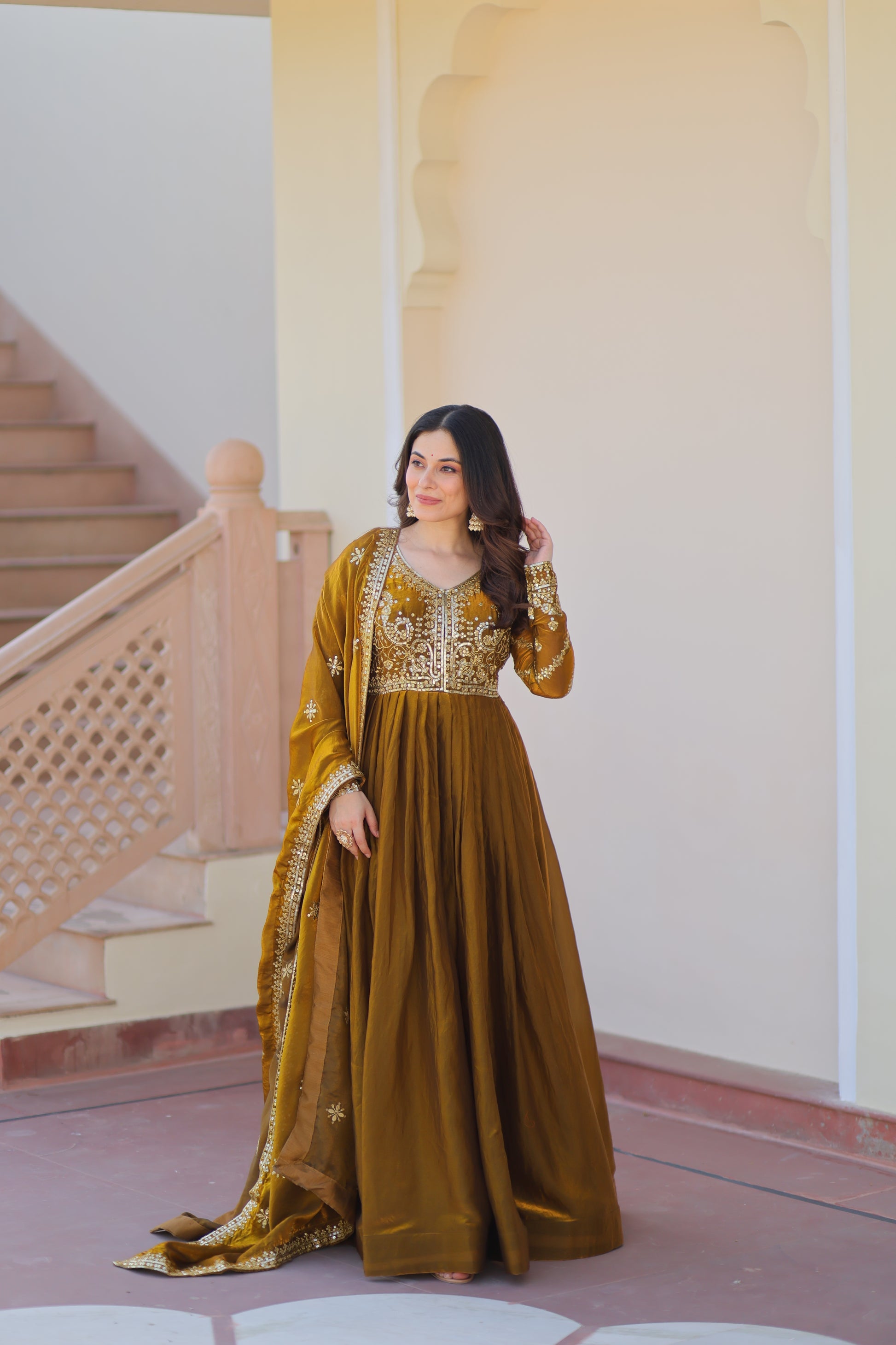 Shop this silk gown for women – a stunning designer gown for women, perfect as a party wear gown, wedding dress for women, or ethnic gown online.