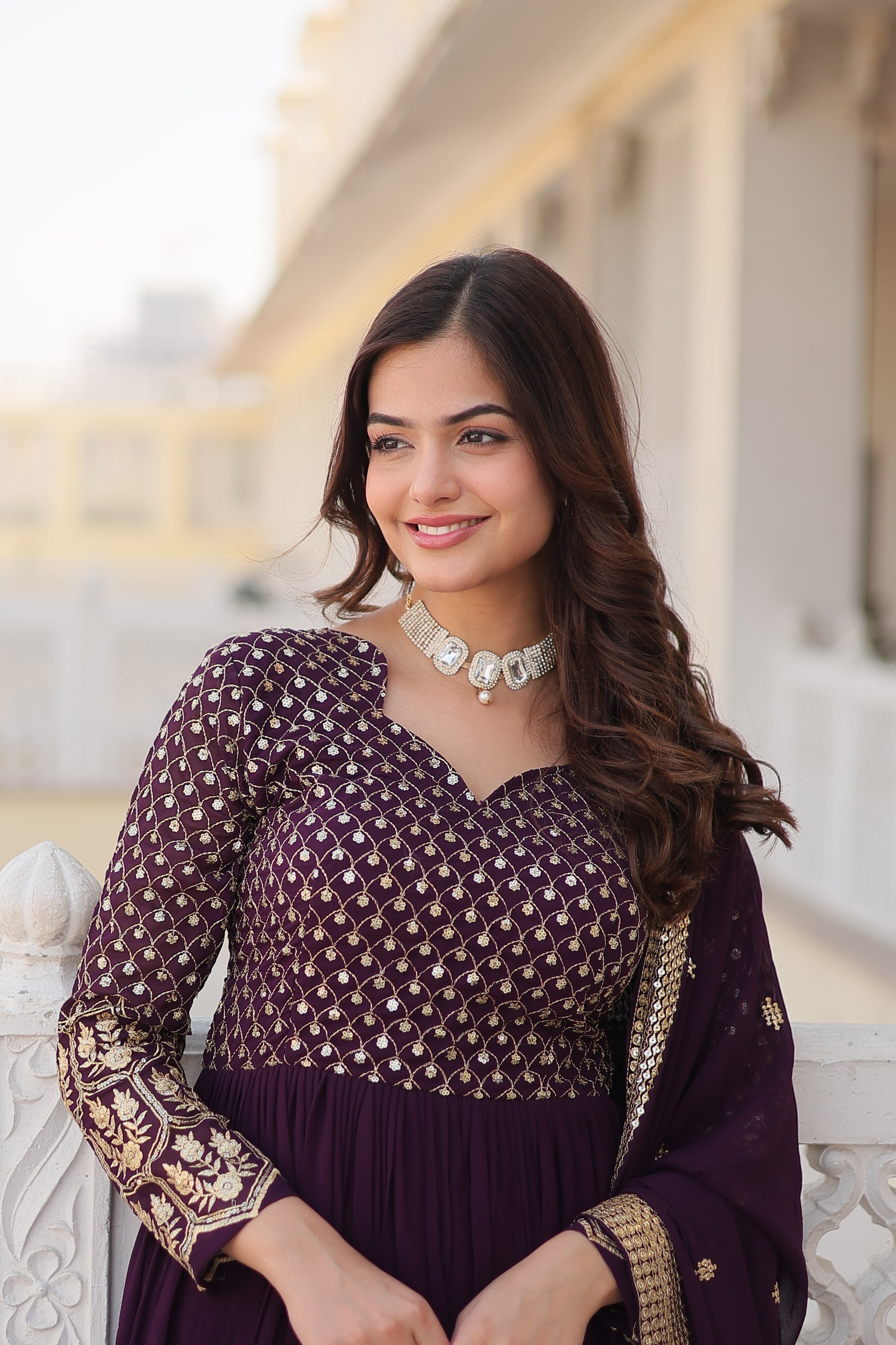 Vastavi purple georgette embroidered Anarkali gown set