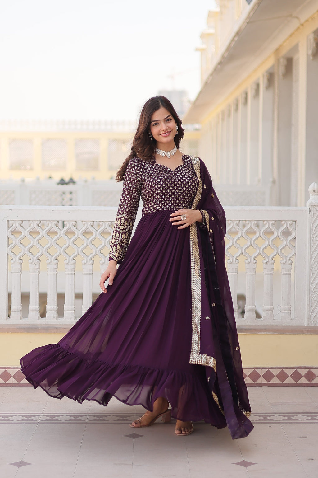 Vastavi purple georgette embroidered Anarkali gown set