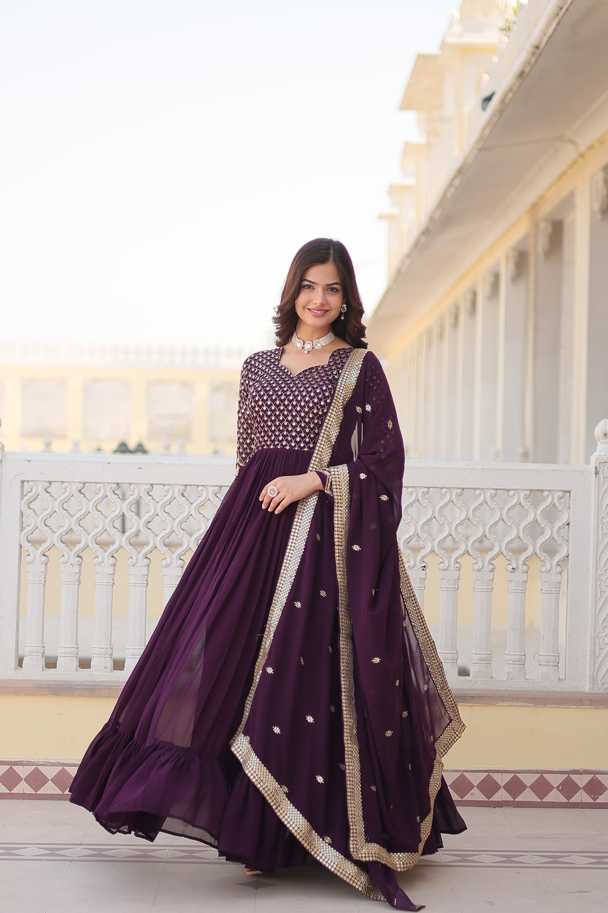 Vastavi purple georgette embroidered Anarkali gown set