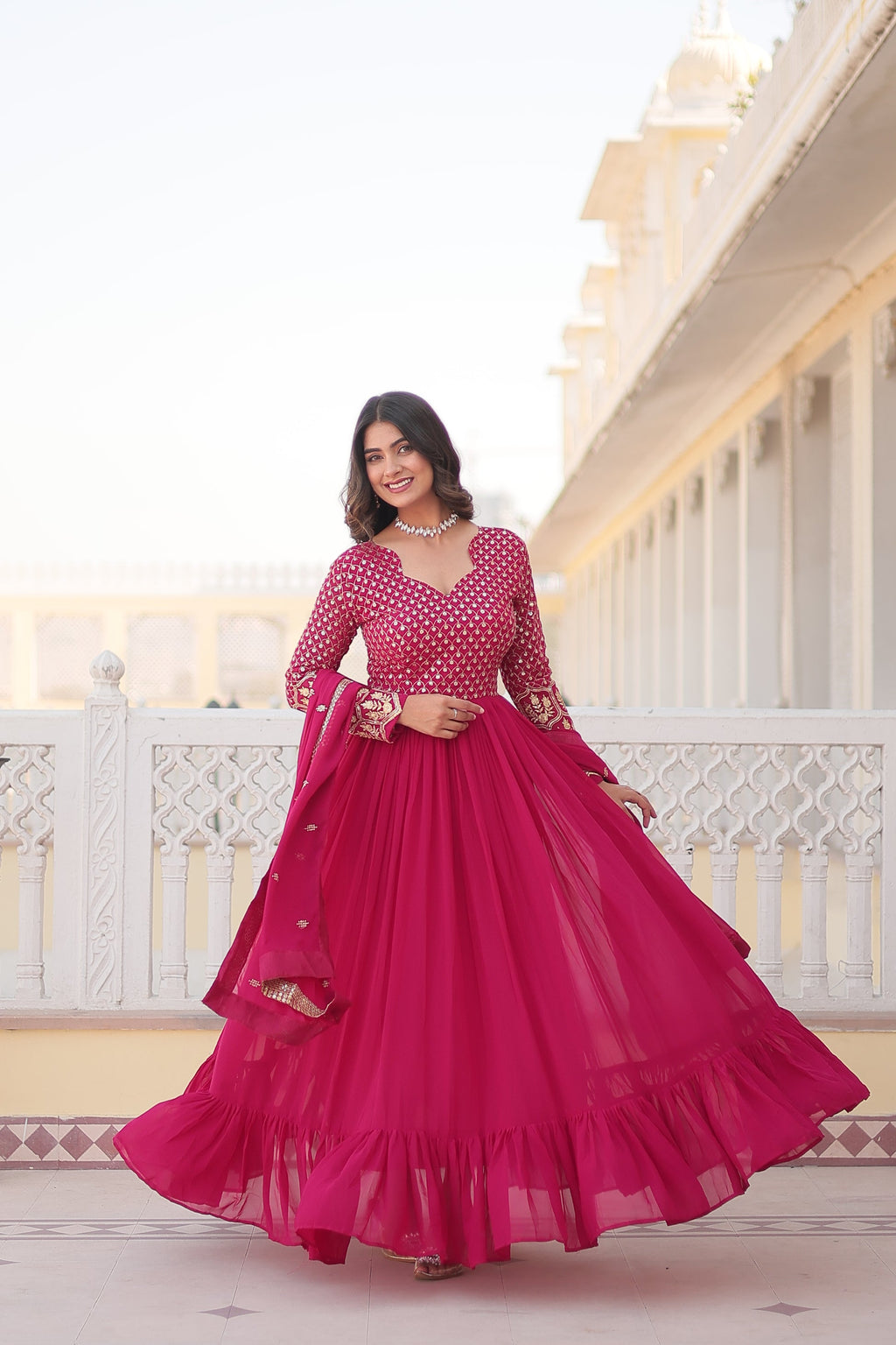 Vastavi pink georgette embroidered Anarkali gown set