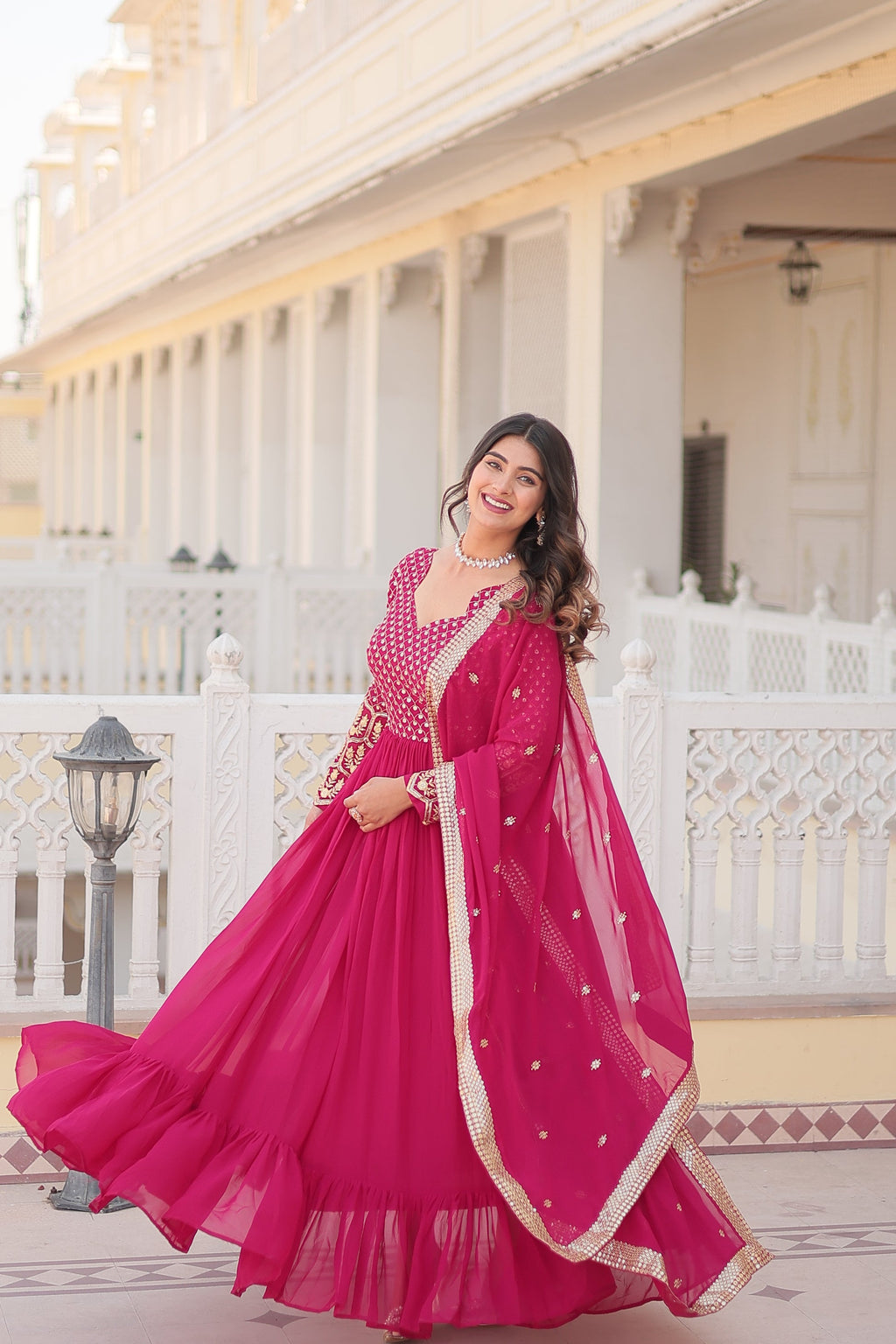 Vastavi pink georgette embroidered Anarkali gown set