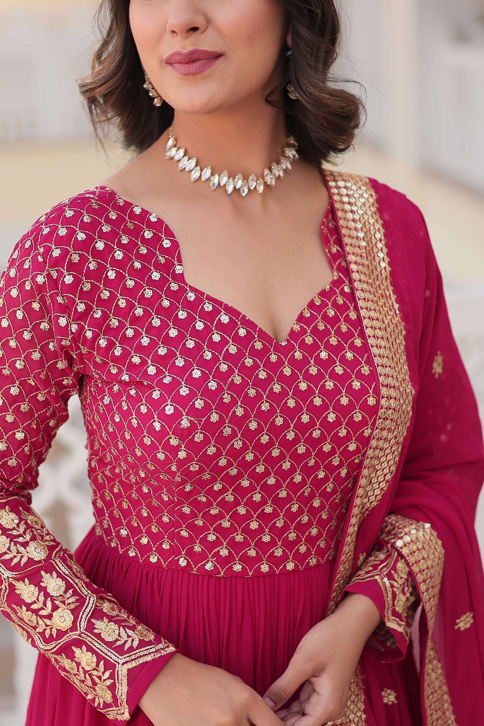 Vastavi pink georgette embroidered Anarkali gown set