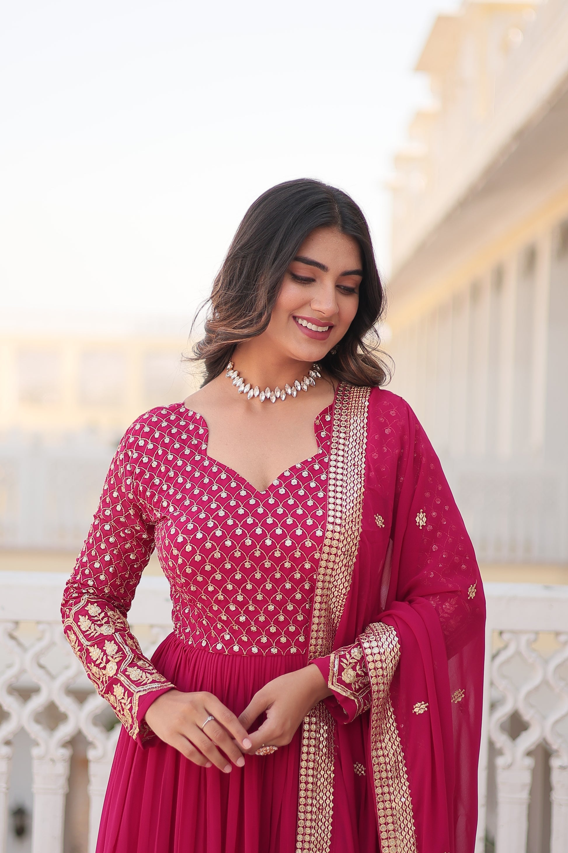 Vastavi pink georgette embroidered Anarkali gown set