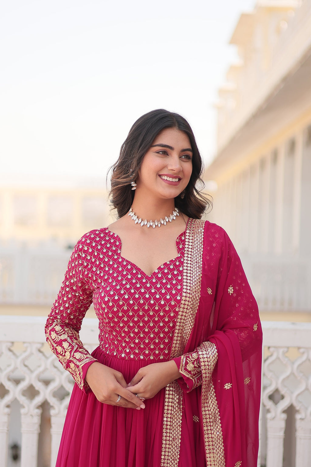 Vastavi pink georgette embroidered Anarkali gown set