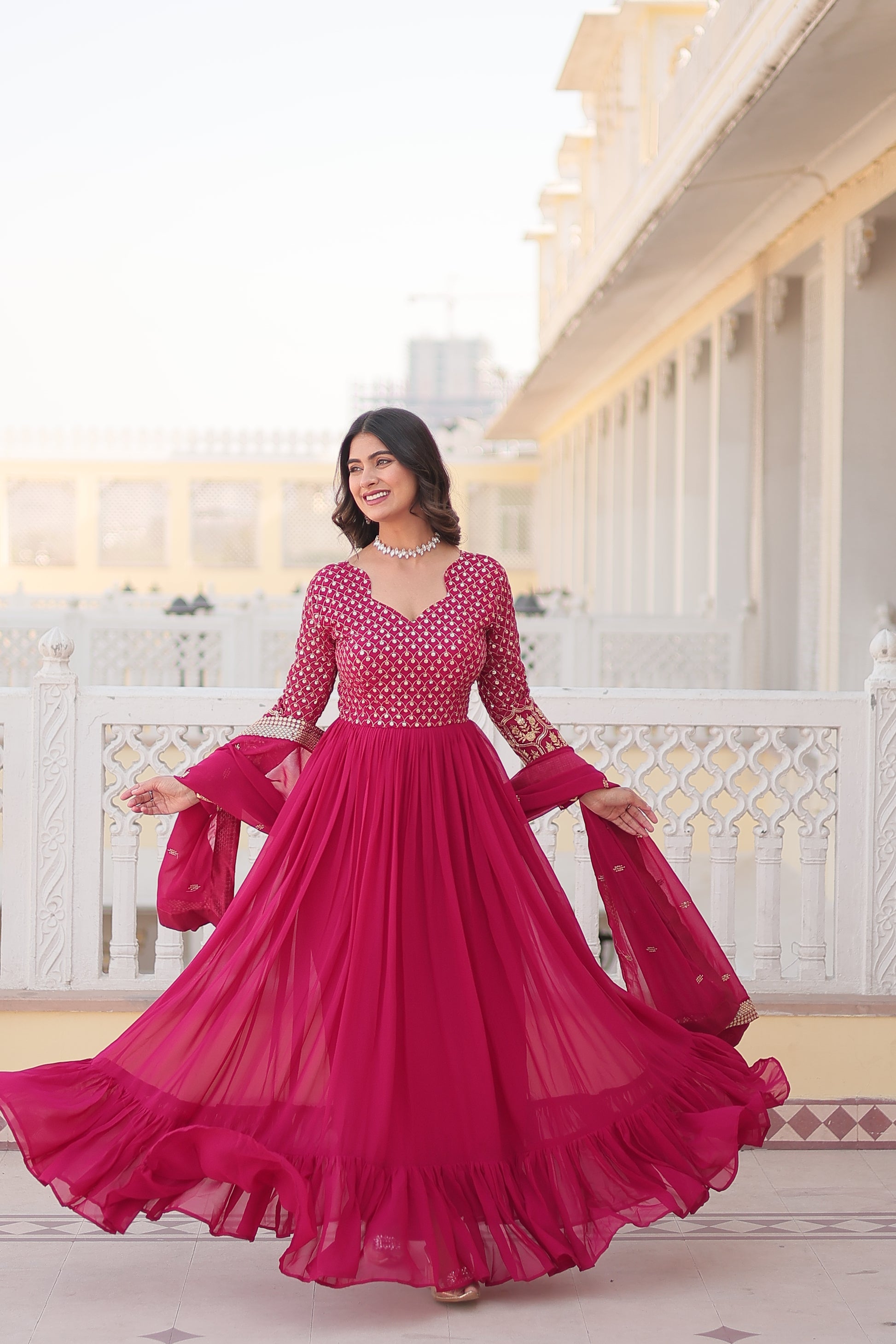 Vastavi pink georgette embroidered Anarkali gown set