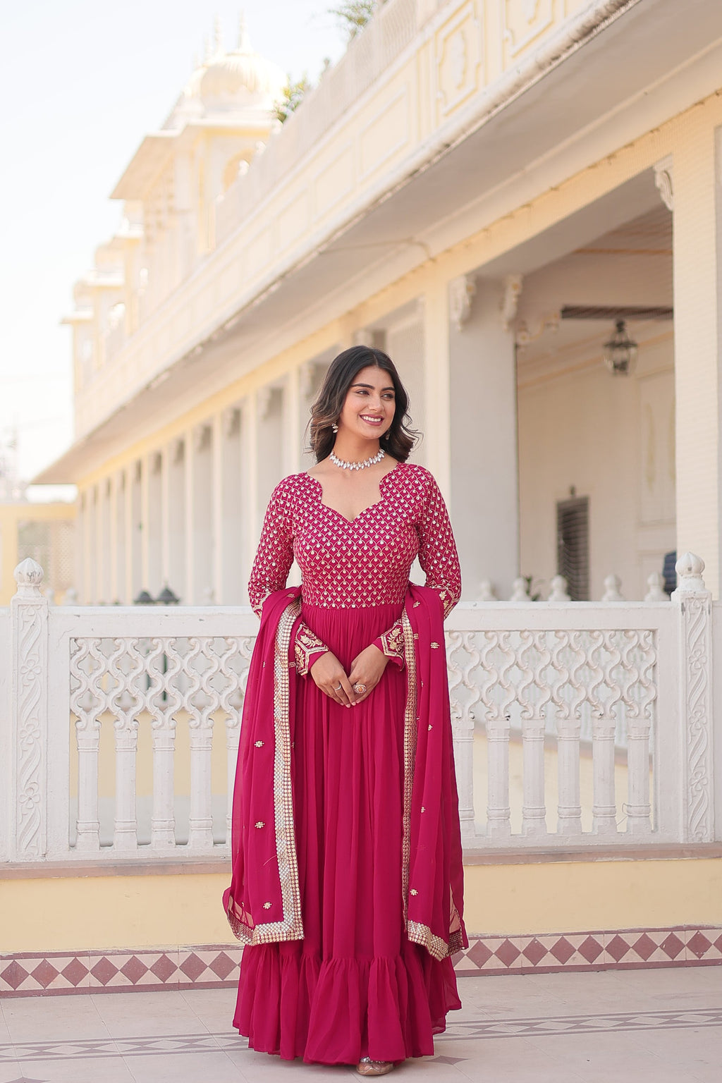 Vastavi pink georgette embroidered Anarkali gown set