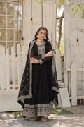 Vasundhara black faux blooming Anarkali gown suit set