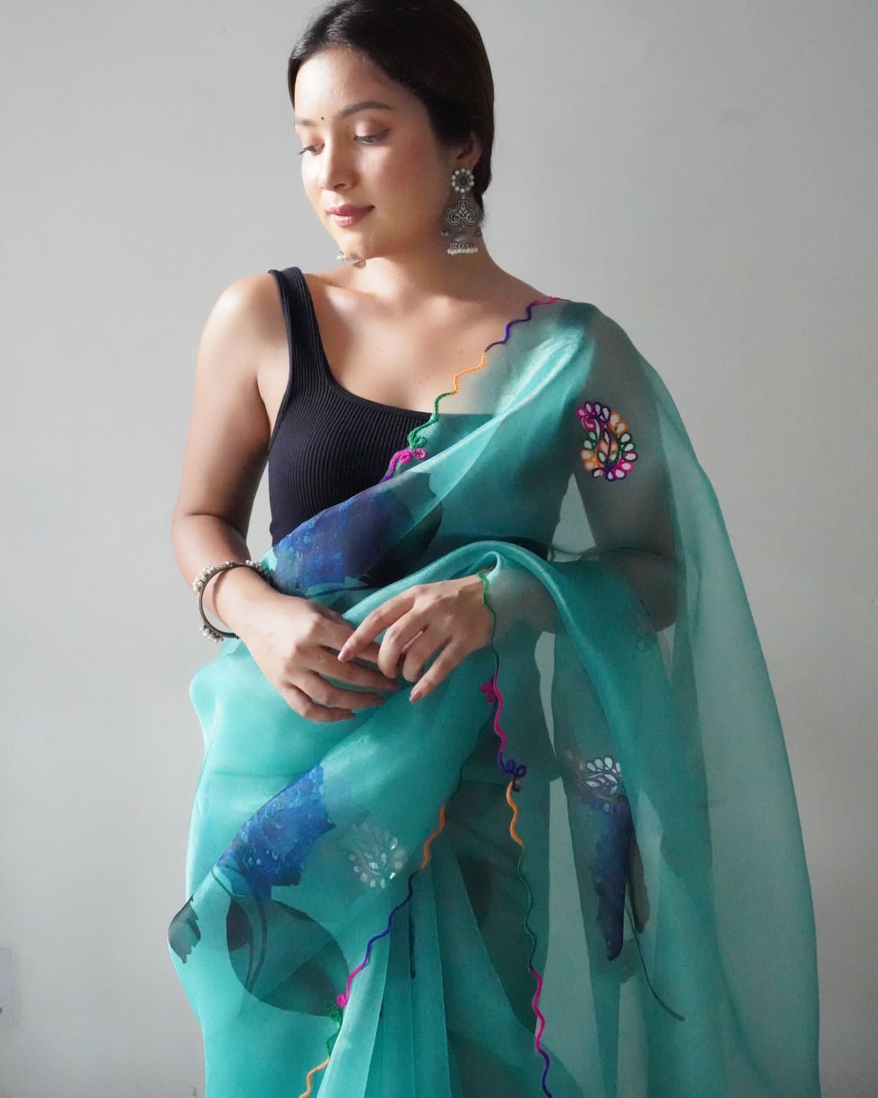 Vibrant Floral Organza Print Saree