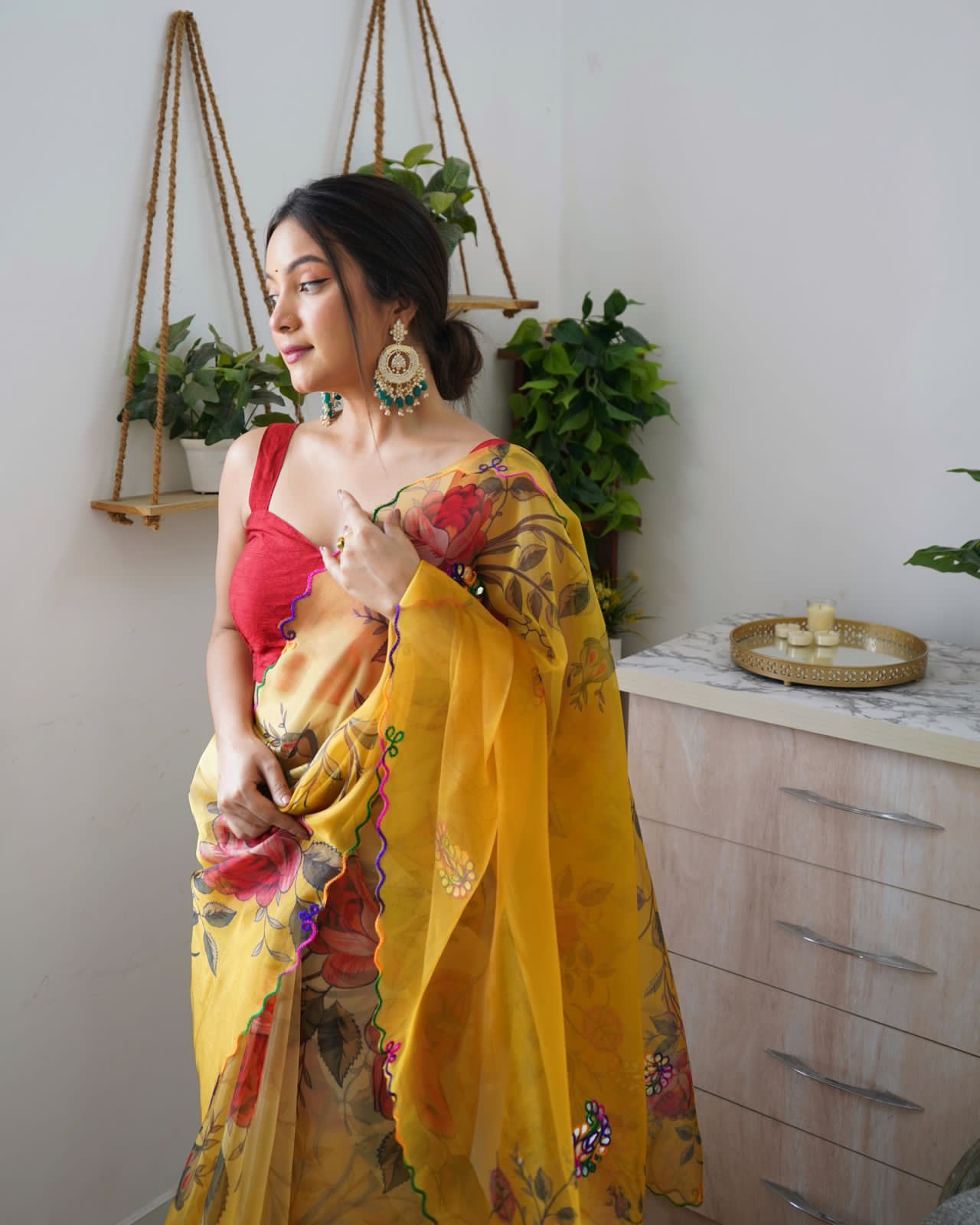 Vibrant Floral Organza Print Saree