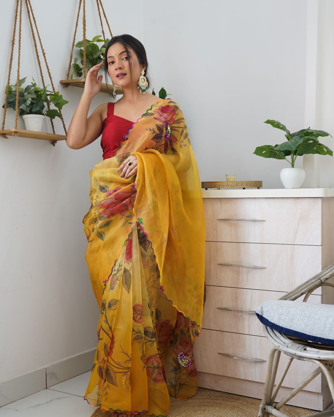 Vibrant Floral Organza Print Saree