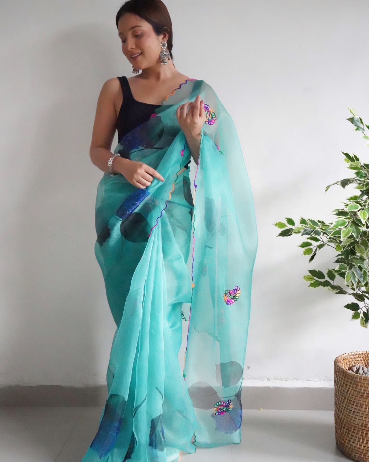Vibrant Floral Organza Print Saree