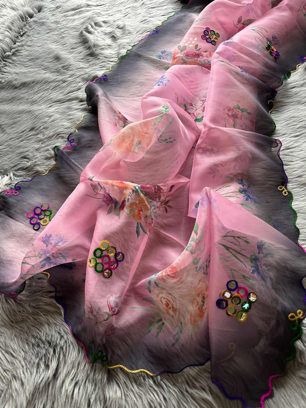 Vibrant Floral Organza Print Saree