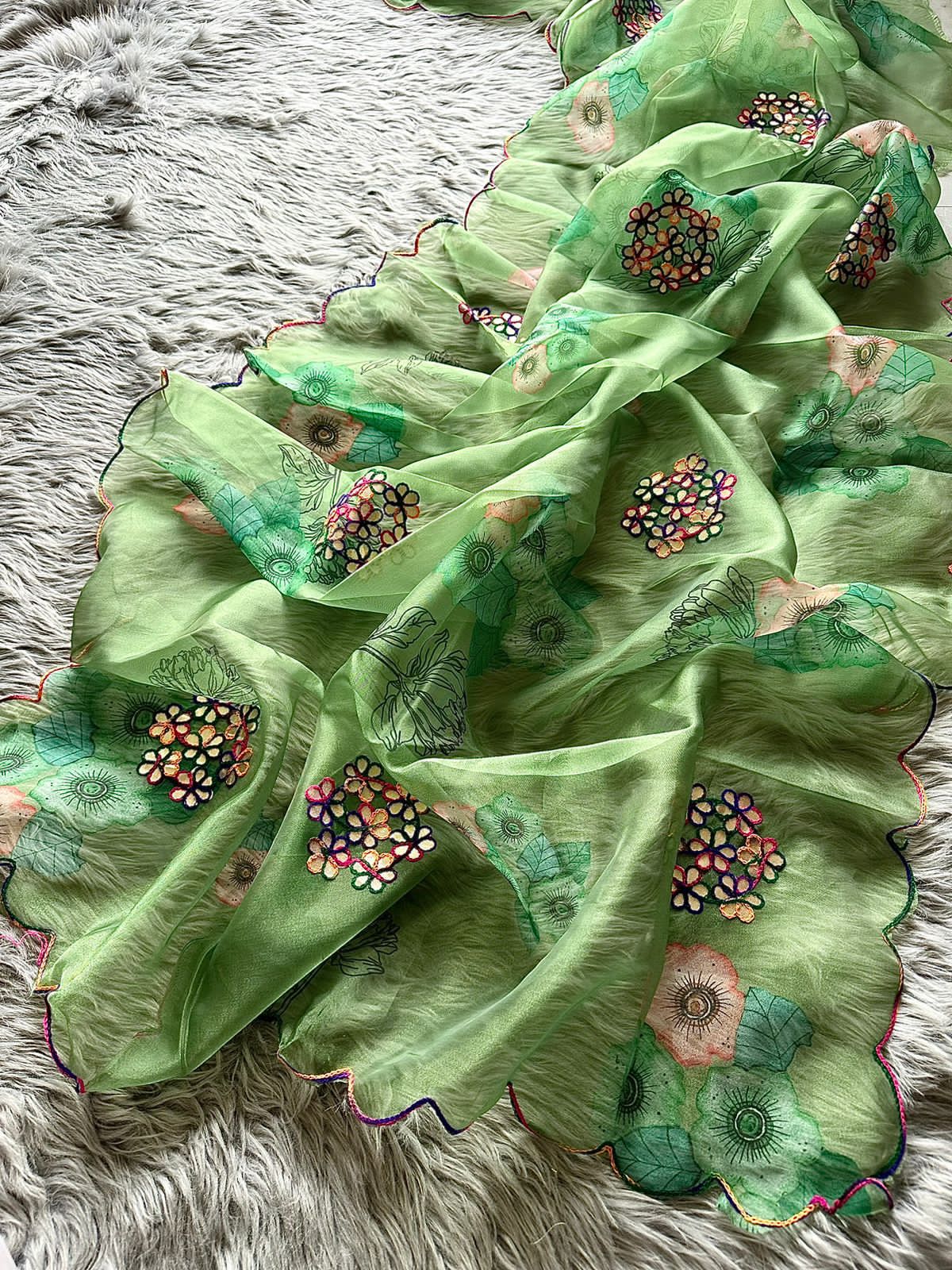 Vibrant Floral Organza Print Saree