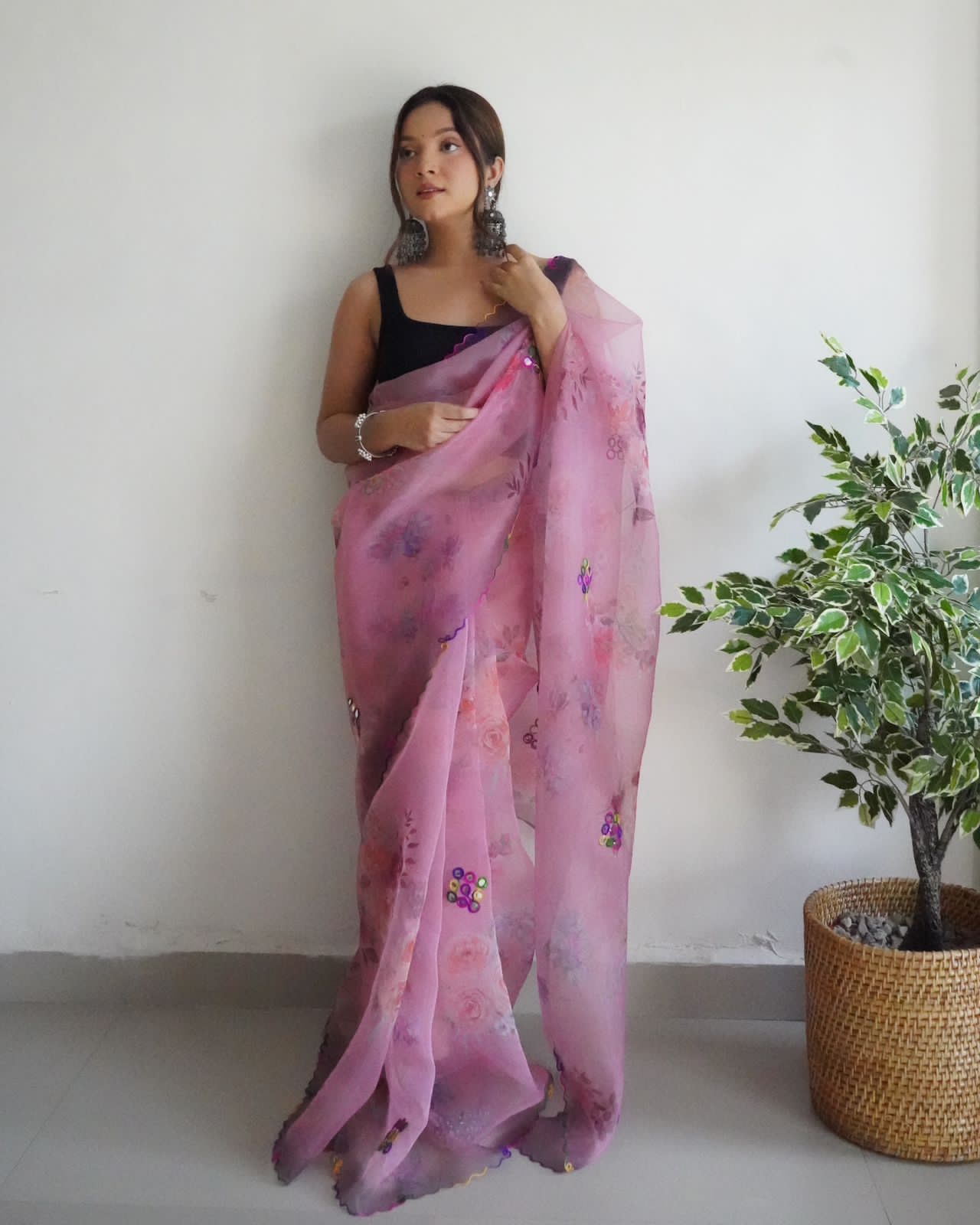 Vibrant Floral Organza Print Saree