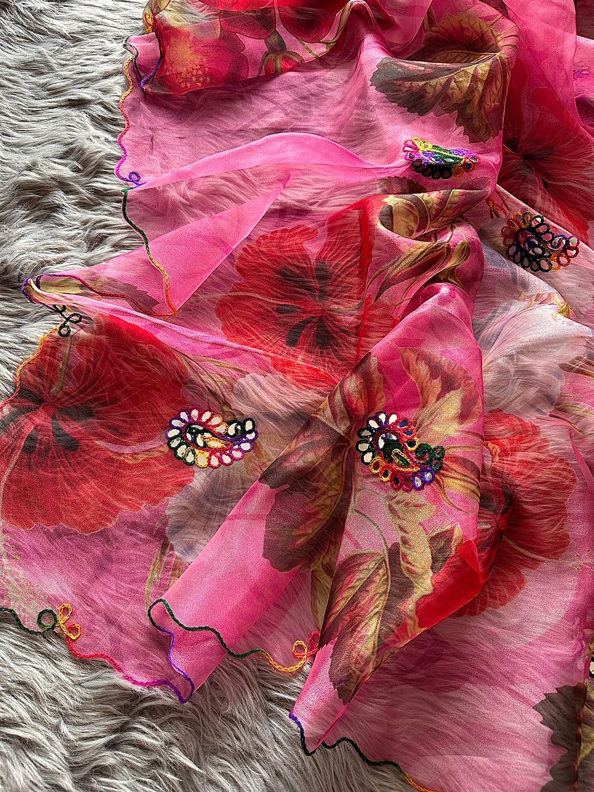 Vibrant Floral Organza Print Saree