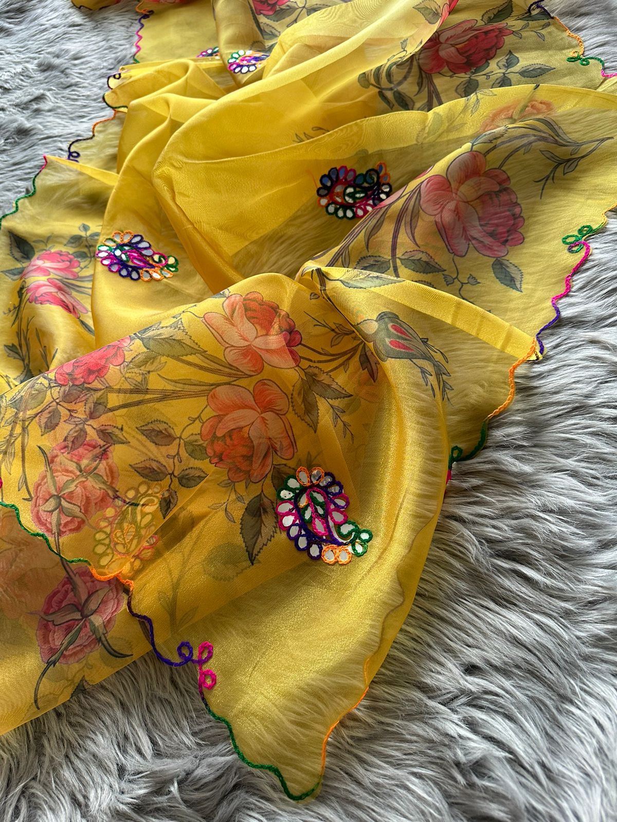 Vibrant Floral Organza Print Saree