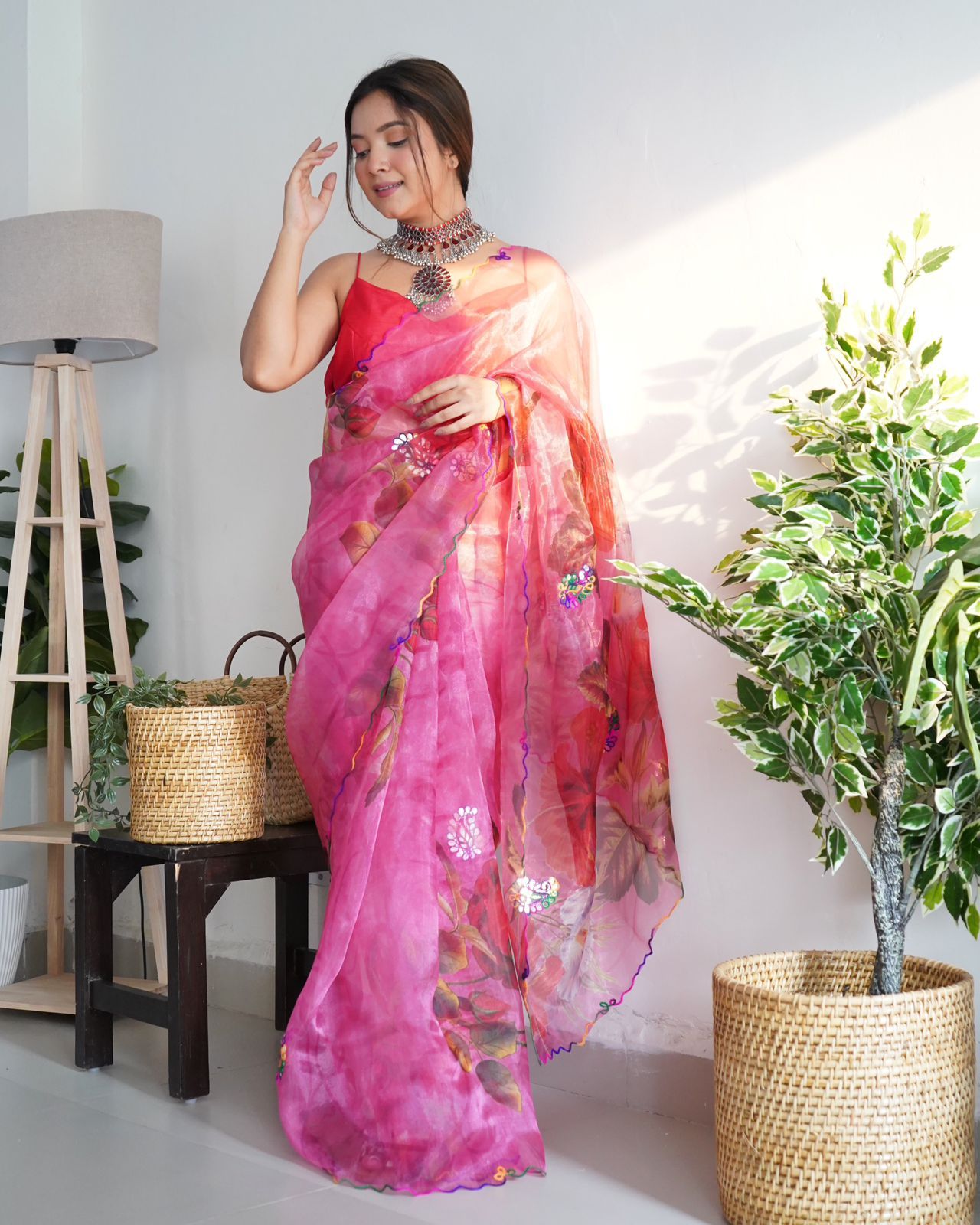 Vibrant Floral Organza Print Saree