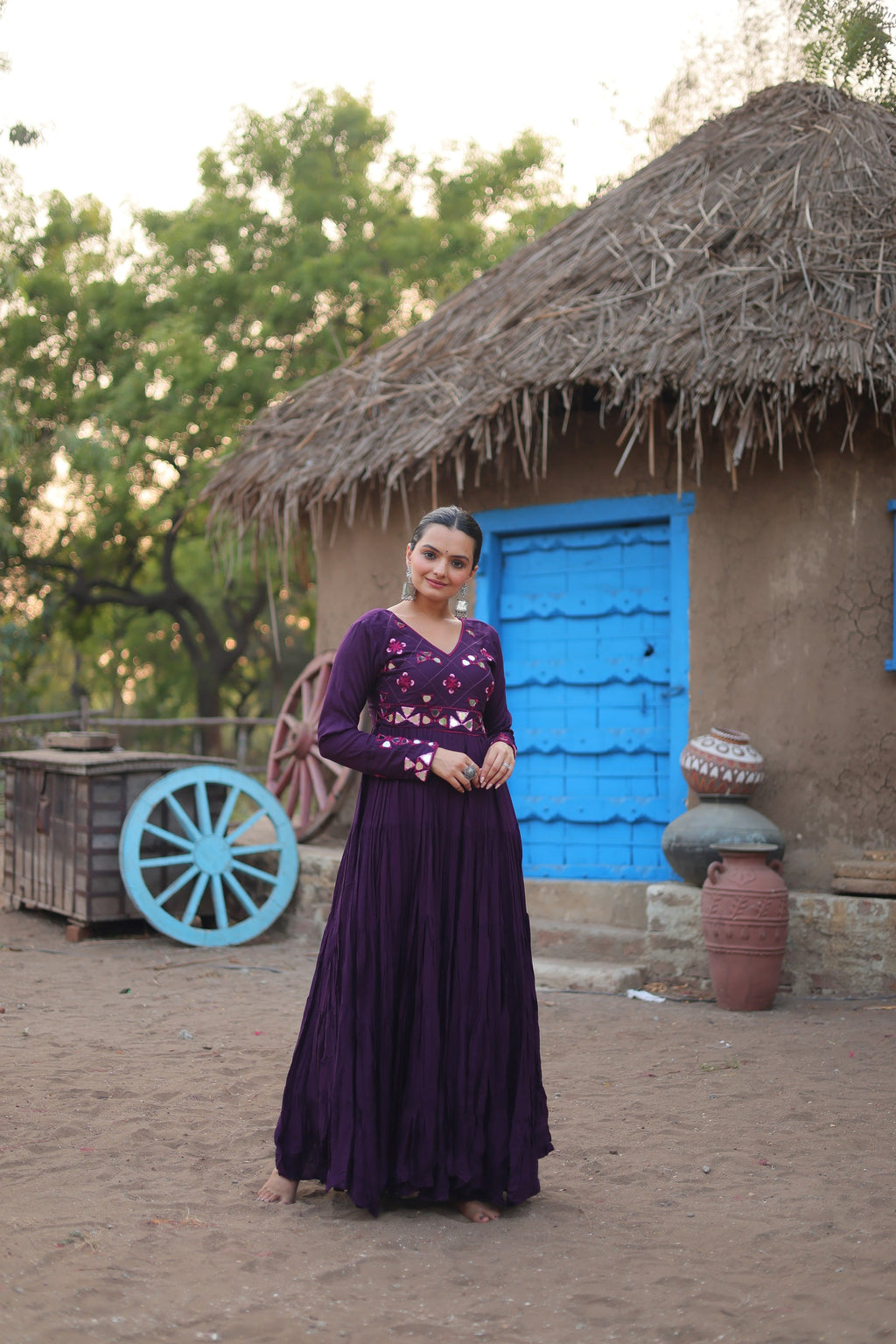 Purple rayon mirror embroidered Vidhi designer Anarkali gown
