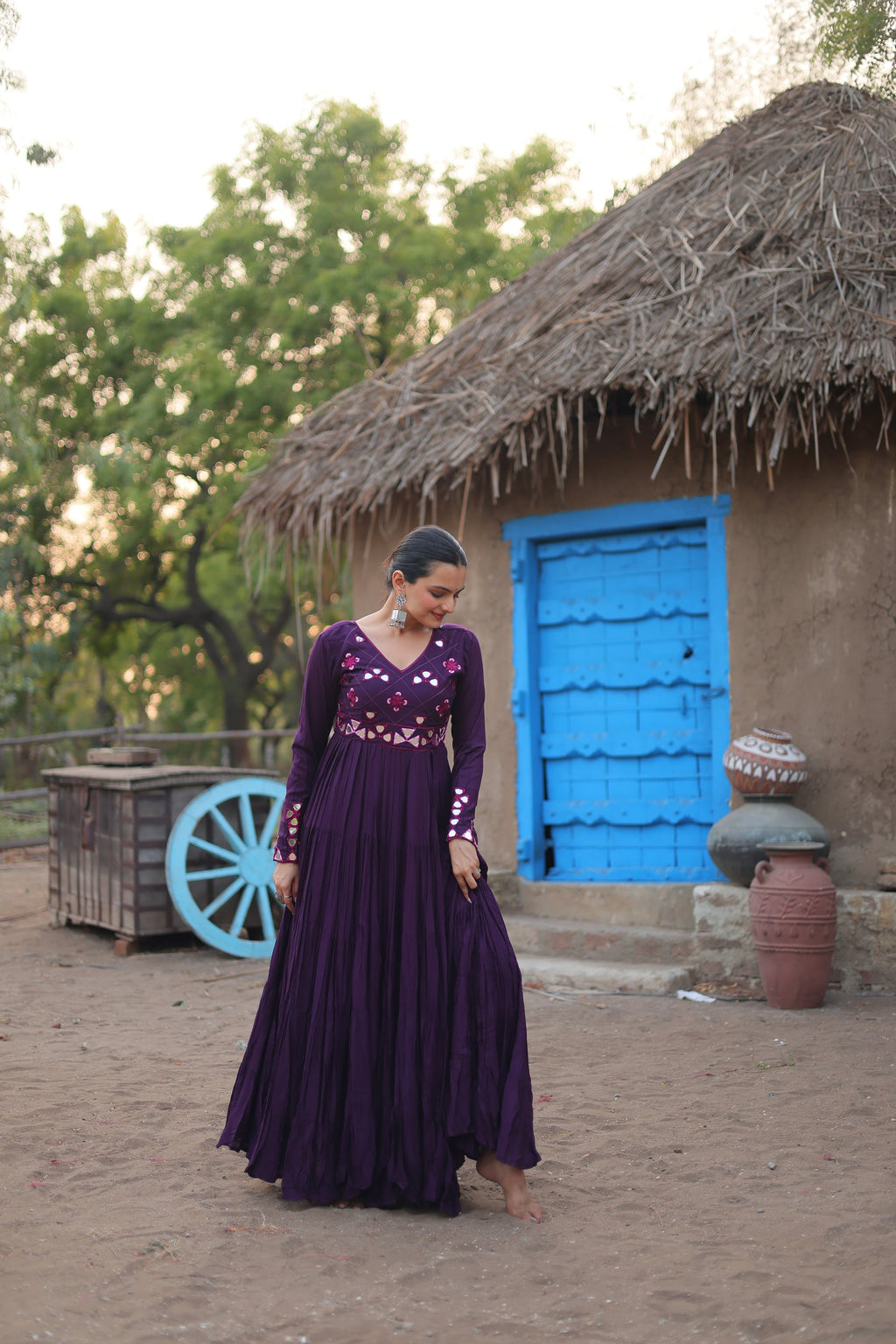Purple rayon mirror embroidered Vidhi designer Anarkali gown