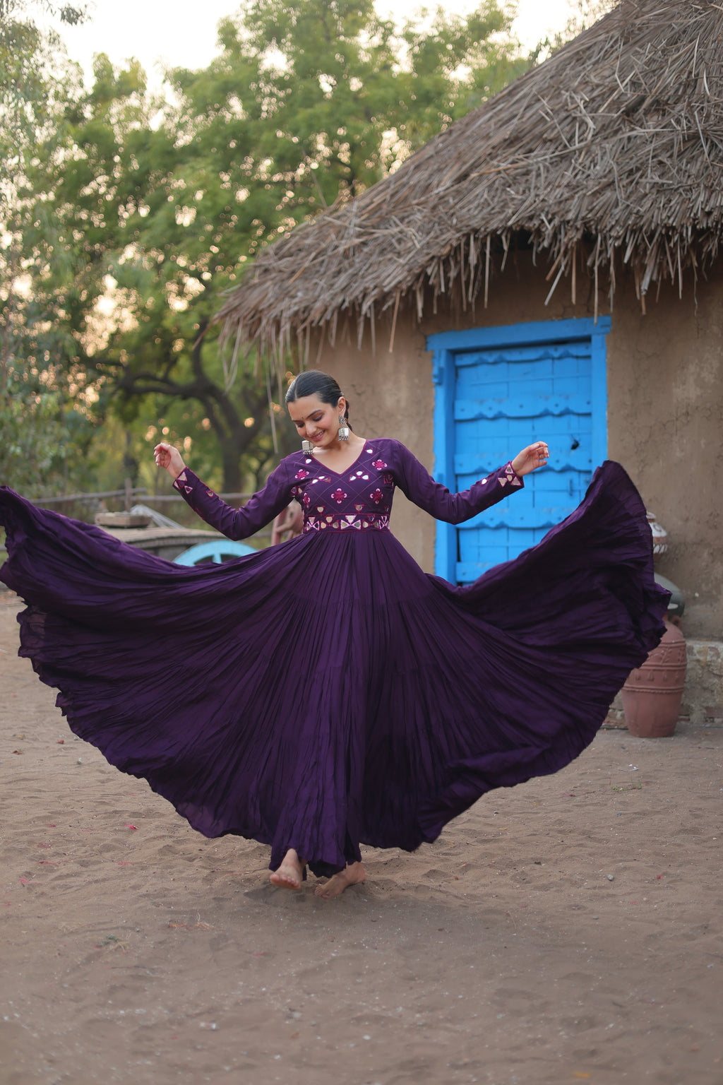 Purple rayon mirror embroidered Vidhi designer Anarkali gown