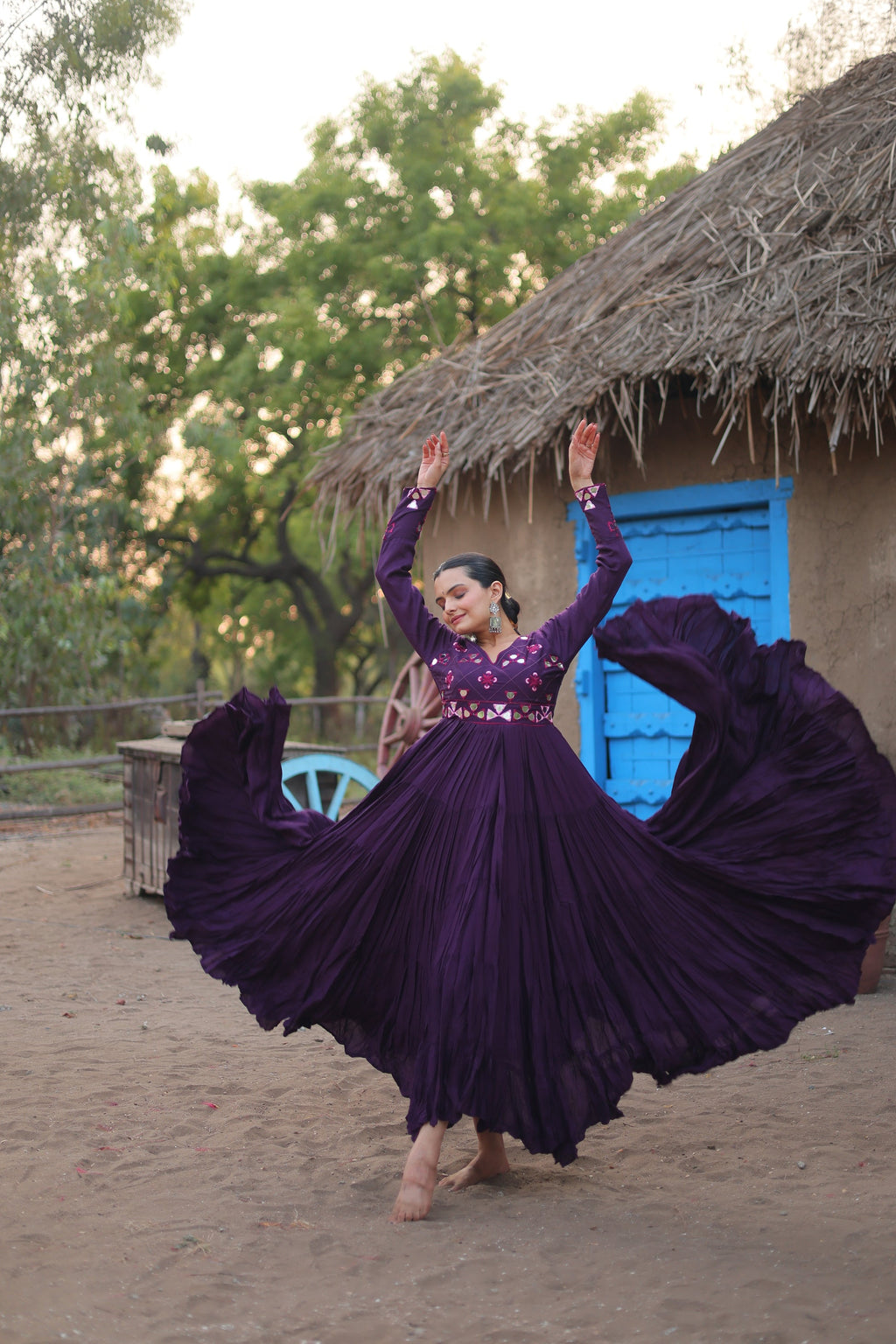 Purple rayon mirror embroidered Vidhi designer Anarkali gown