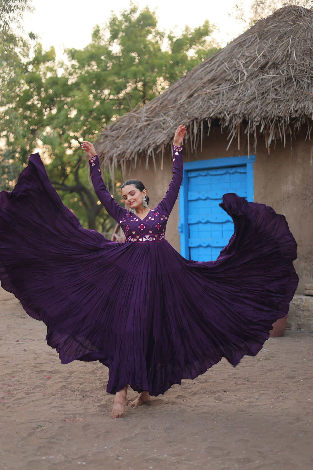 Purple rayon mirror embroidered Vidhi designer Anarkali gown