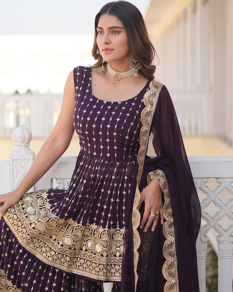 Prithvi Purple Georgette Kurti Sharara Set