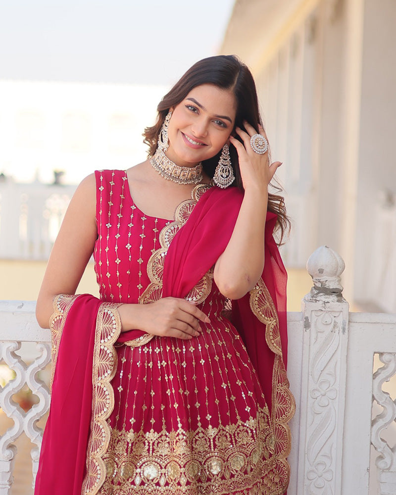 Prithvi Pink Georgette Kurti Sharara Set