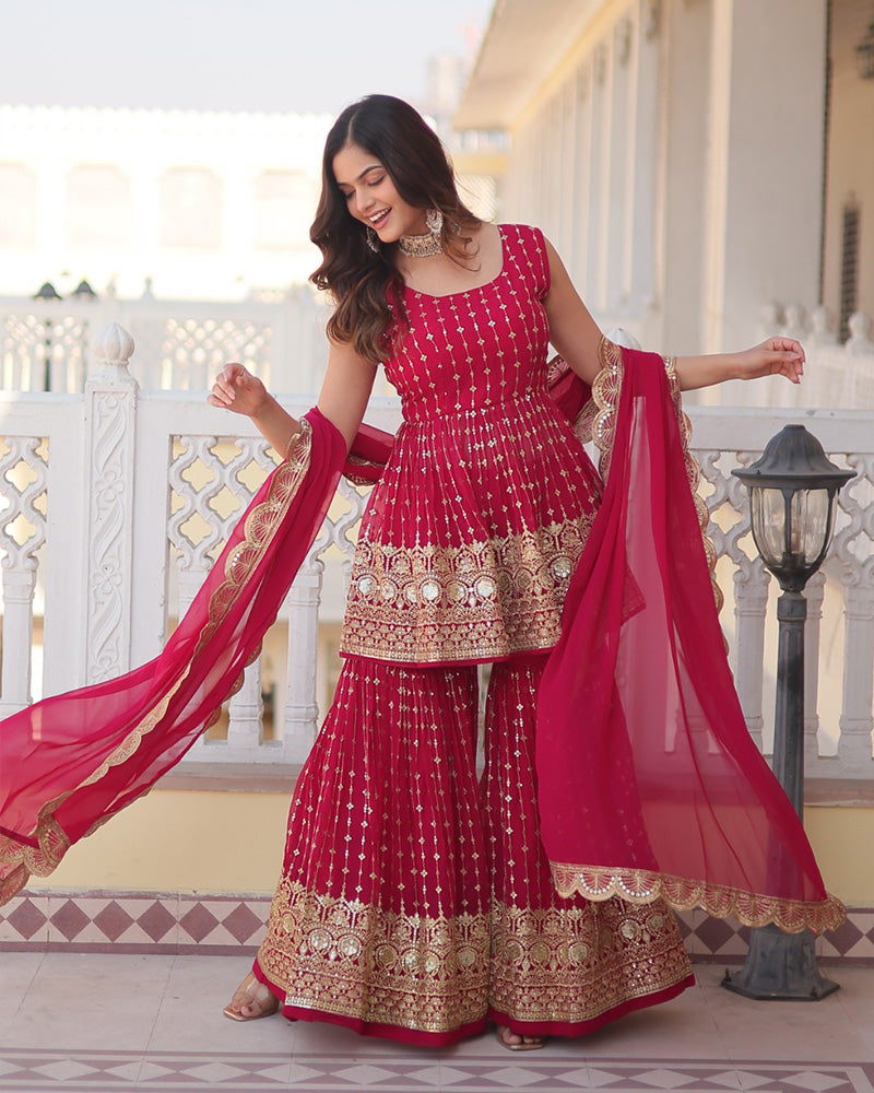 Prithvi Pink Georgette Kurti Sharara Set