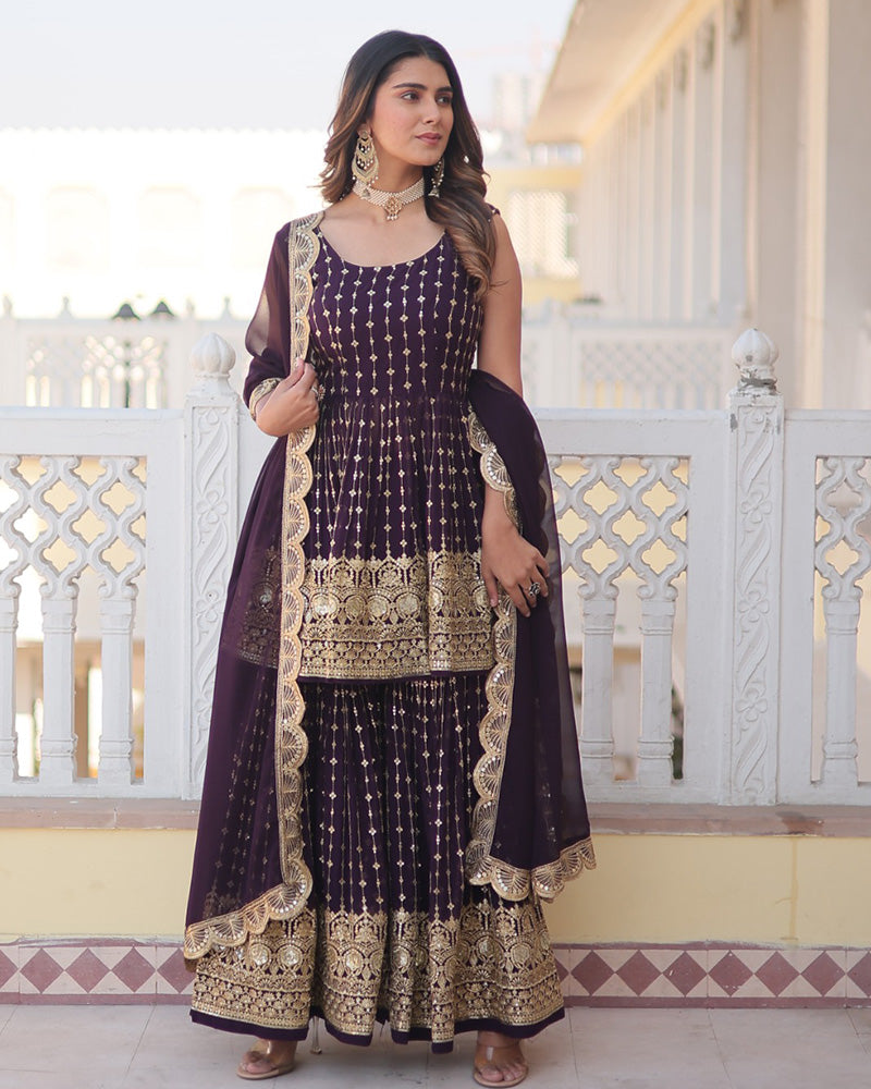 Prithvi Purple Georgette Kurti Sharara Set