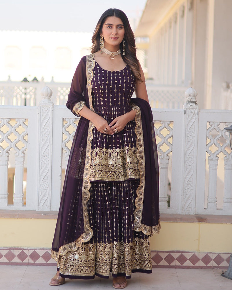 Prithvi Purple Georgette Kurti Sharara Set