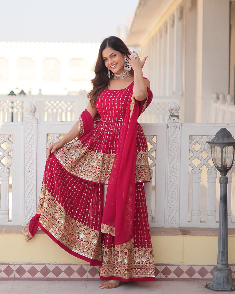 Prithvi Pink Georgette Kurti Sharara Set