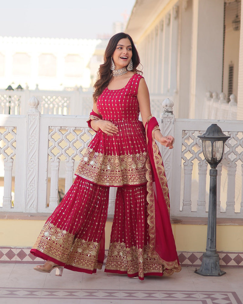 Prithvi Pink Georgette Kurti Sharara Set